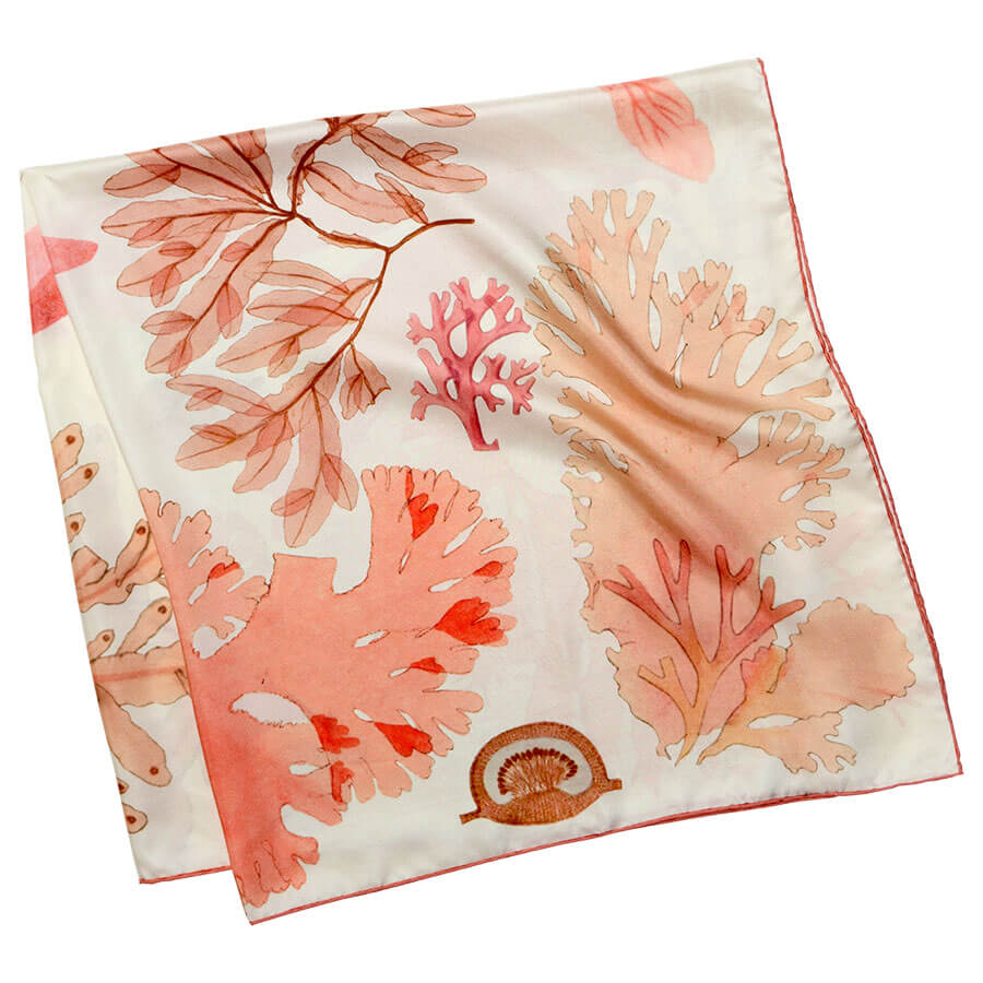 algae printed white silk scarf folded