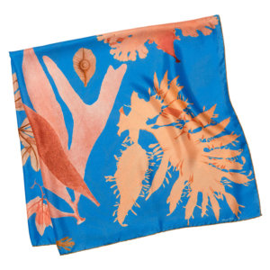 algae printed blue silk scarf folded