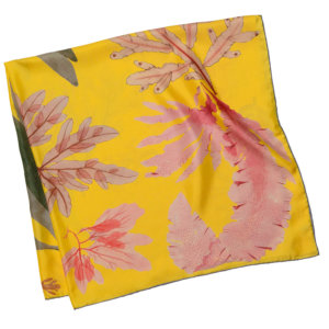 algae printed yellow silk scarf folded
