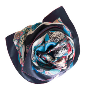 all over cat printed personalized blue silk scarf in bundle