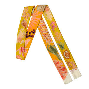 algae printed yellow narrow and long double silk scarf