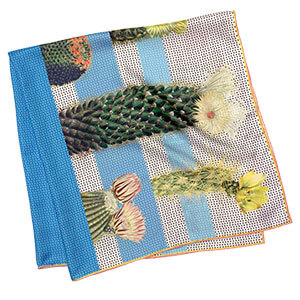 cactus printed big blue and white silk scarf folded
