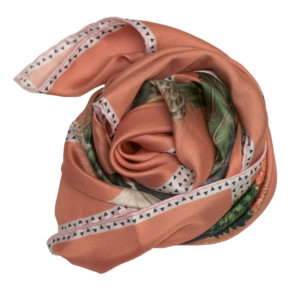 cactus and stripe printed terra-cotta color silk scarf bundle