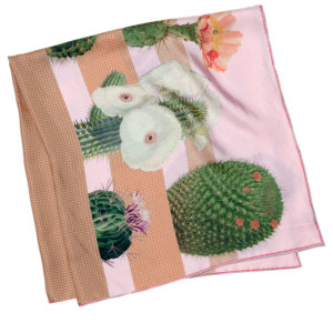 cactus printed big beige and pink silk scarf folded