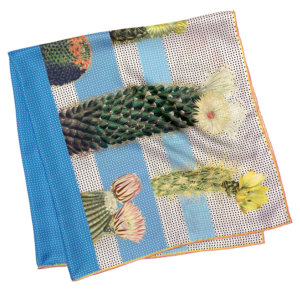 cactus printed big blue and white silk scarf folded