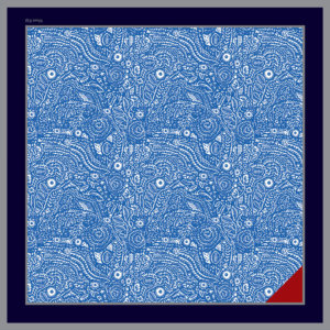 blue arabesque printed silk pocket square with red tip