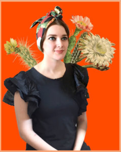 woman with cactus printed silk scarf tied on her head