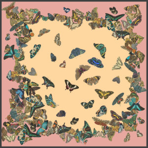 dancing butterflies printed big pale pink silk scarf