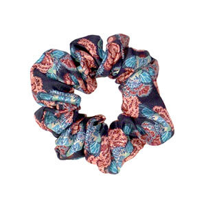 butterfly printed navy blue silk hair scrunchy