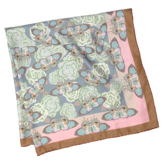 butterfly and flower printed pastel tone silk scarf folded