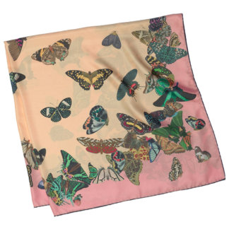 all over butterfly printed peach and pink silk scarf folded