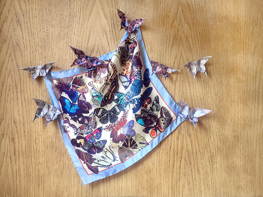 butterfly printed light blue silk scarf help my origami butterflies