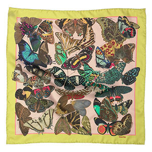 all over butterfly printed small silk scarf with yellow boarder