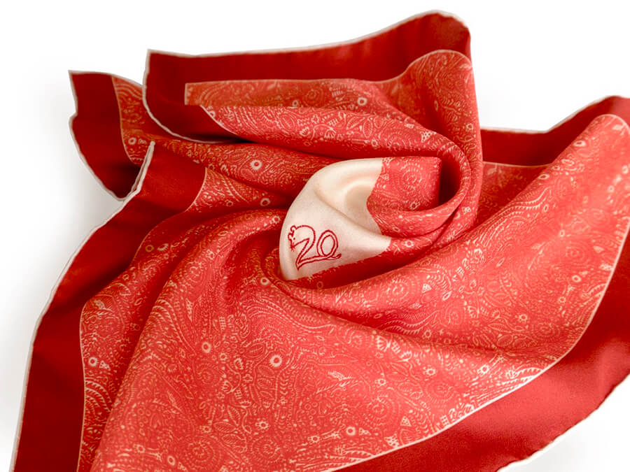 mouse hand embroidered 2020 special red silk scarf