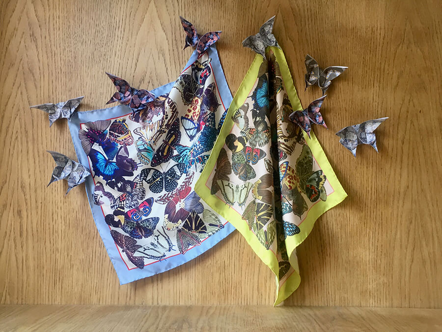 all over butterflies printed silk scarf with origami butterflies