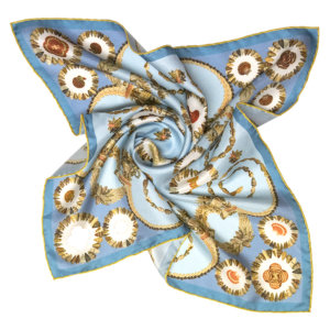 all over seashell printed small blue silk scarf