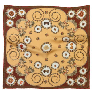 all over seashell printed small brown silk scarf