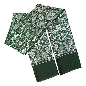 bandana motif printed green long silk scarf with fringes