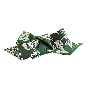 leaf printed gradiant green silk bow broach
