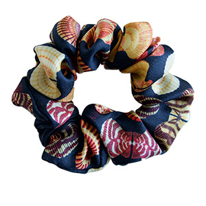 seashell printed off navy color silk hair scrunchy