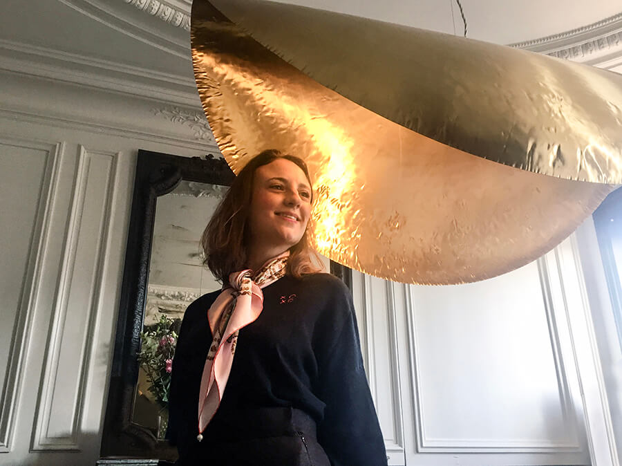 sea shell printed pink silk scarf with golden lamp shade