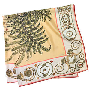 seashell and leaf printed pastel silk scarf