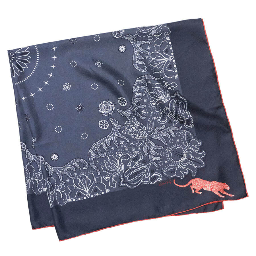 bandana with panther printed navy silk scarf