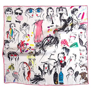 rina iwai illustrations printed small silk scarf