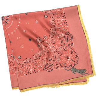 bandana motif peach orange silk scarf with fringes