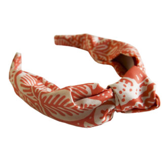 leaf printed orange and white silk hairband
