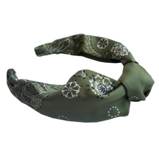 bandana printed kahki green silk hairband