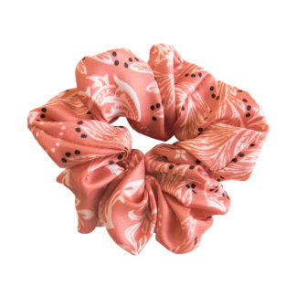 bandana motif printed orange silk hair scrunchy