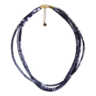 navy and white printed silk necklace