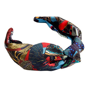 butterfly printed blue and red silk hairband