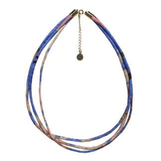 blue and peach color silk necklace