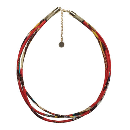 butterfly printed red silk necklace