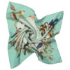 bird around the moon and stars printed small green silk scarf
