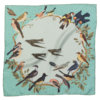 bird around the moon and stars printed small green silk scarf