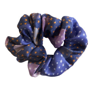 moon and star printed purple blue silk hair scrunchy