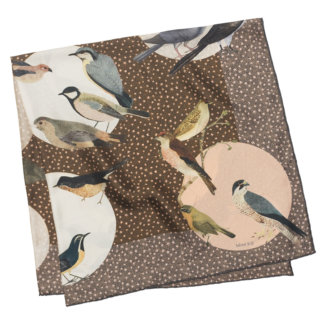 bird and star printed brown silk scarf