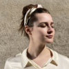 bird and star printed brown silk hairband