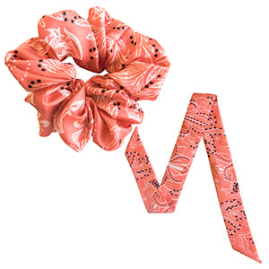 bandana printed pink orange color silk hairband and wristband