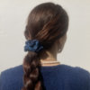 leaf printed blue and navy silk hair scrunchy