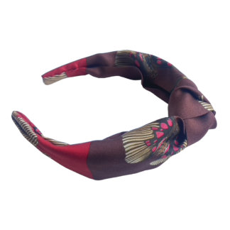 butterfly printed bordeaux color silk hairband