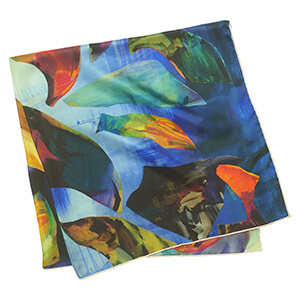 colorful collage artist collaboration silk scarf with Kang