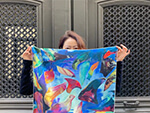 video of an artist collaboration silk scarf with Kang