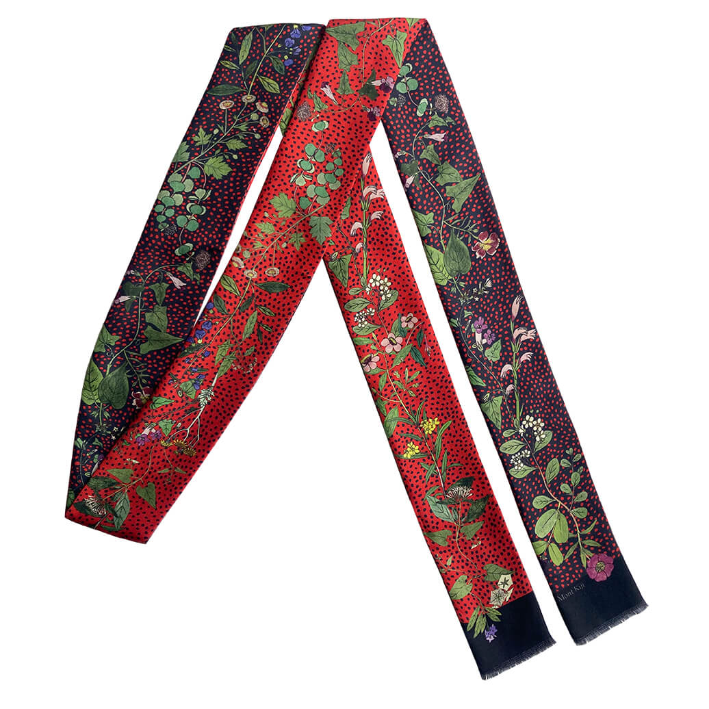 Louis Vuitton Red and Multicolor Logo Print Silk Skinny Scarf For