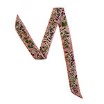 flowers trees houses printed grey and pink silk twill scarf design for mobile