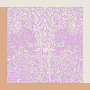 leaf printed pale lilac and beige large cotton and silk scarf