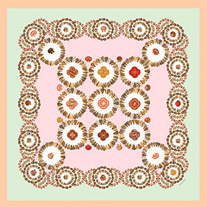 seashell printed soft green and pink small cotton and silk scarf